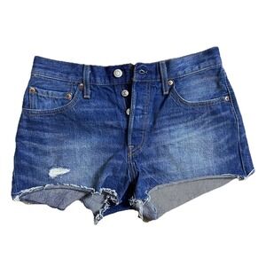 Levi's 501 High Rise Button Fly Cutoff Denim‎ Shorts Size W27 Blue Rolled Hem